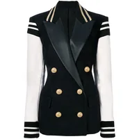 

Custom design screw cuff PU patchwork long sleeve blazer for women