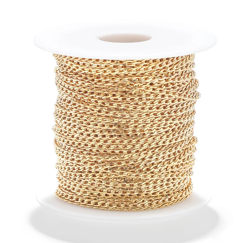 

5Meters/Roll Gold Plated Silver Personalized Jewelry Stainless Steel NK1:1 Chunky Curb Chain Necklace by Meter