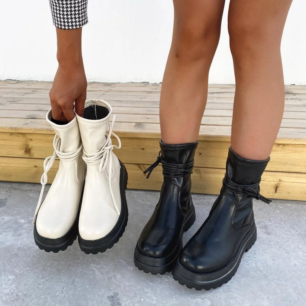 

Casual fashion warmth increased waterproof Taizhong tube cross strap round toe women's thick-soled ankle boots