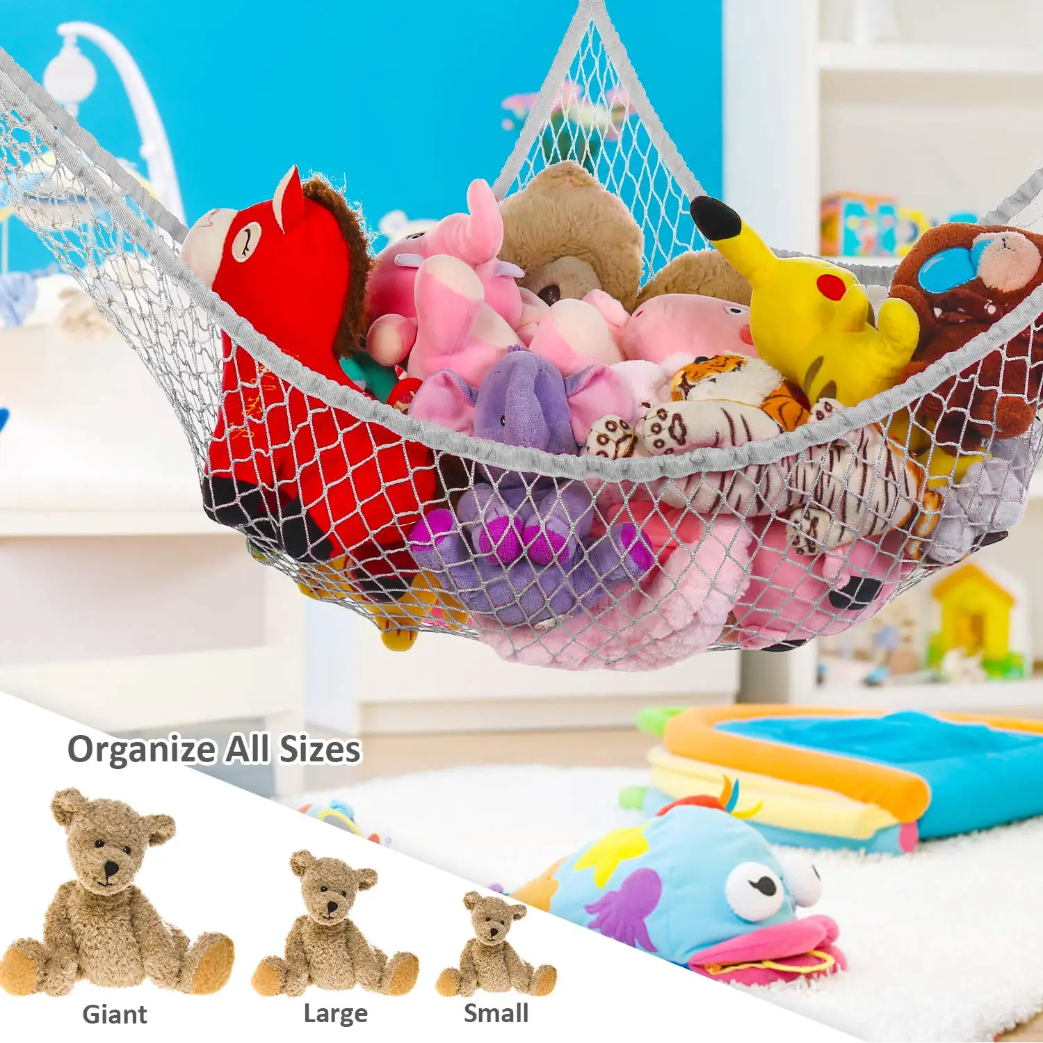 

Durability mesh toy organizer storage hammock net Giant Stuffed Animal Hammock, Customized