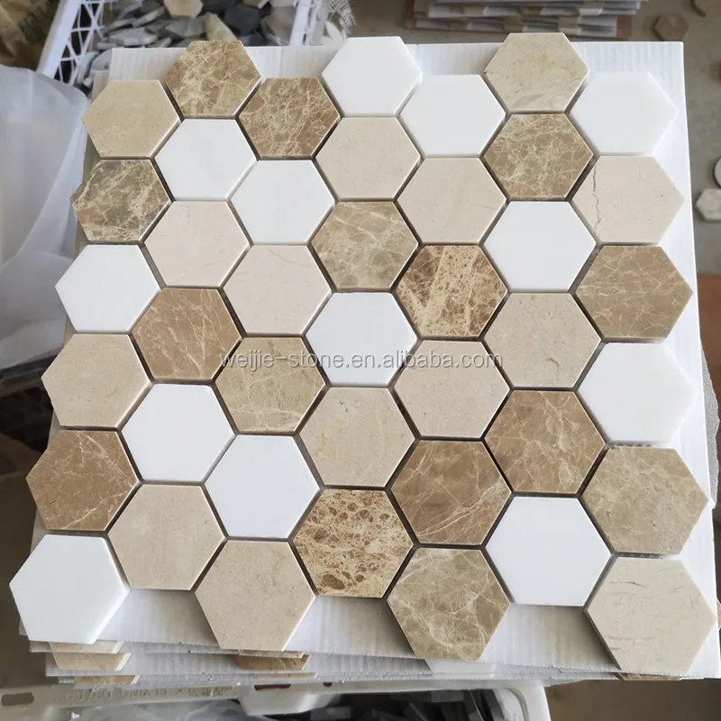 Mix Carrara White Marble Mosaic Light Emperador Color Tile Hexagon