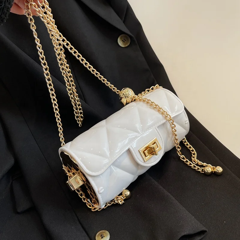 

2022 New Summer Bling PU Solid Color Purses Crossbody Chain Handbag Hot Drop Shipping Hand Bag Small Jelly Round Bags for Women