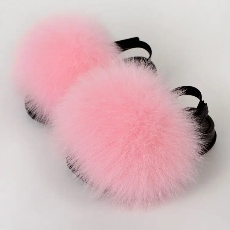 

Slippers Fur Kids Slides Latest Design Fancy Multi Bright Color Fox Fur for Girls Pink Women Fashion Black fox fur slides, Customized color