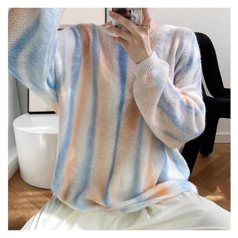 

2020 New arrivals winter Mohair contrast color casual knitted sweater women ladies Sweaters and pullovers