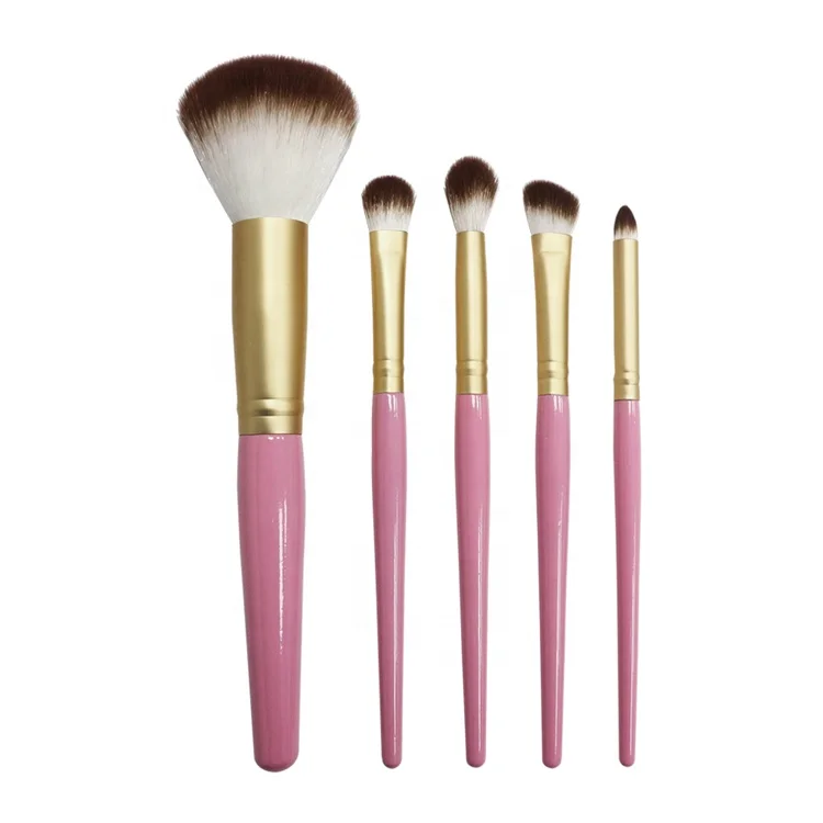 Wholesale Cosmetic Tool 5pcs Make Up Brushes Pink Wooden Makeup Brush Set For Powder Face Eyeshadow Makeup Brushes