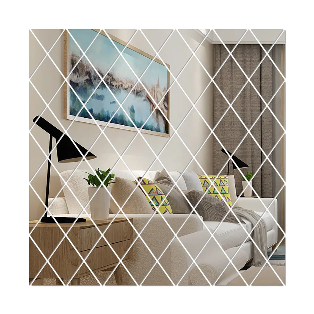 

Diamond Acrylic Mirror Wall Stickers Self Adhesive 3D Mirror Rhombus Shape DIY Home Decor Living Room Art Wall Decoration