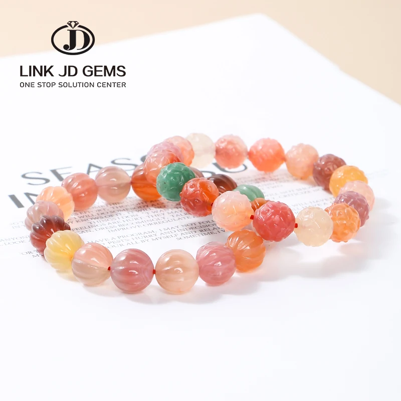 Creative Natural Yanyuan Agate Lotus Pumpkin Four-Leaf Clover Beads Bracelet Cute Candy Color Gemstone Bead Bracelet For Girl