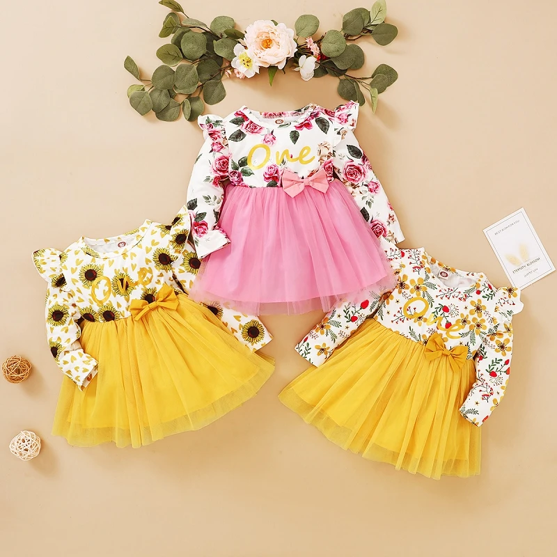 

Autumn Children Girls Dress Long Sleeve Floral Print Mesh Tutu Dresses Boutique Girls Party Dresses Toddler Clothes M305