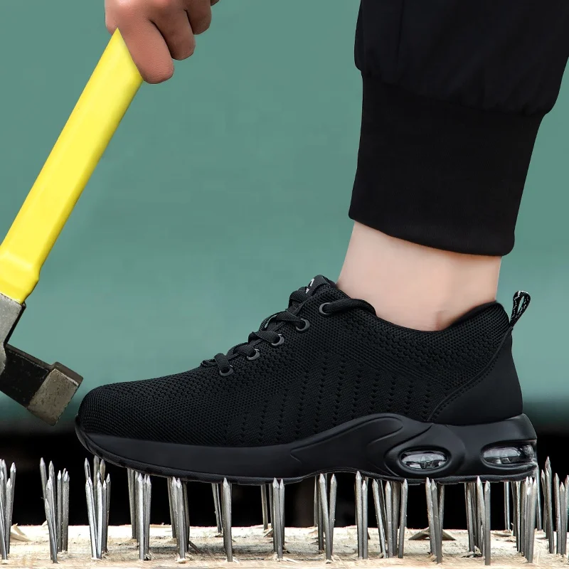 

GUYISA Industrial protective fashionable and breathable steel toe work men safety shoes with shock outsole safety shoes, Black