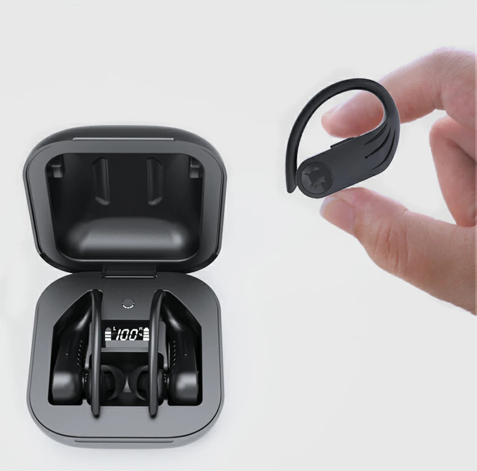 Noise Cancel TWS Bluetooth Headset Sports Waterproof Ear Hook Wireless Earphone With LED Digital Display - ANKUX.COM