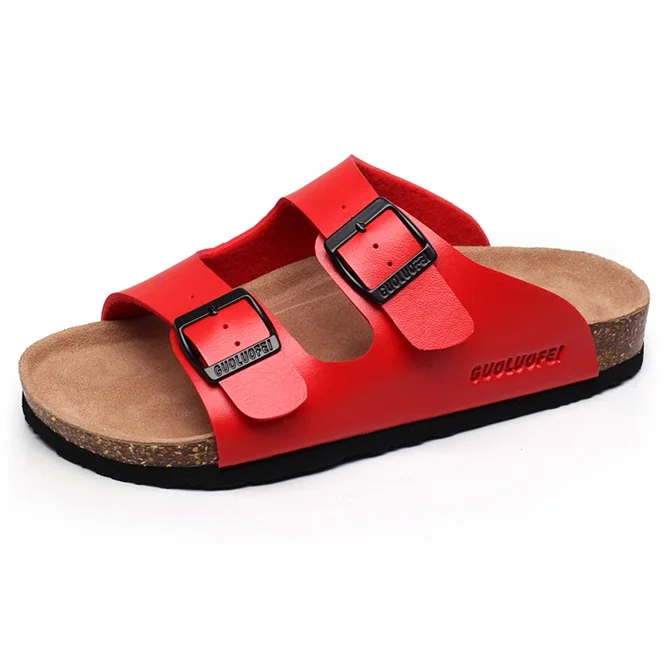 

men PU leather slippers sandals ladies slipper adjustable beach sandals flip flops with metal buckles