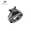 Black Gold Plated Romantic 925 Sterling Silver Prong Setting Princess Cut Black Zircon Wedding Rings Sets For Bridal Jewelry