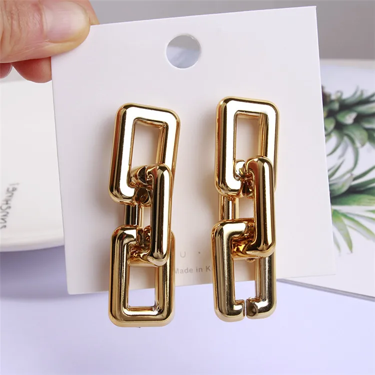 

Geometric Gold Wild European And American Long Style Temperament Fancy Earrings High Quality Earring, Picture shows
