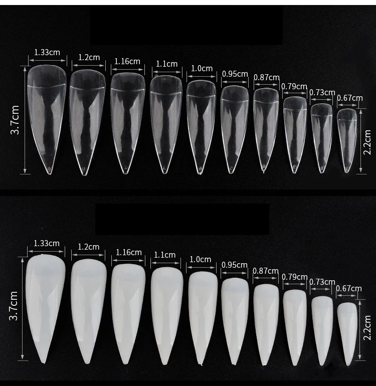 

2021 Tapered Nail Tips 500 pcs High Quality Stiletto Nail Tips Clear Display, White transparent natural