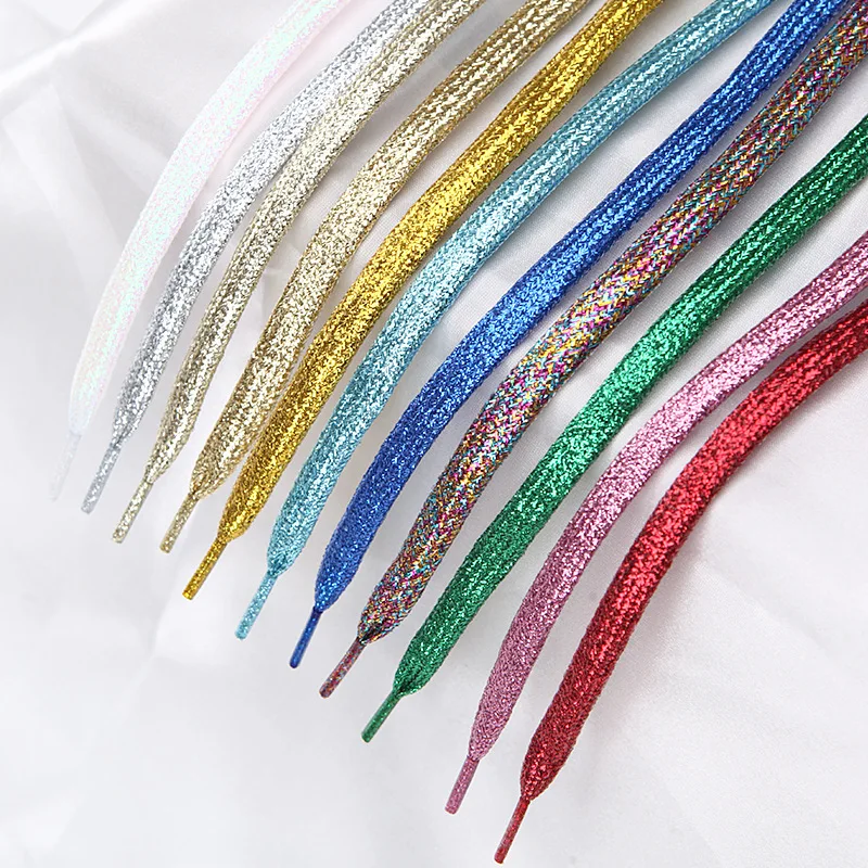 

HF Pearl glitter shallot glitter silk Sequins white black rainbow flat double layer shoelaces