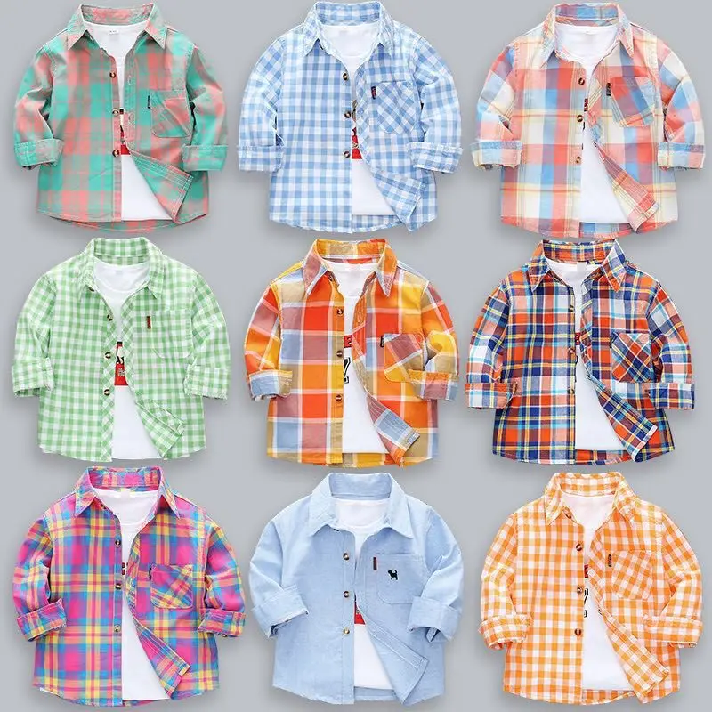 

new boys and girls 2020 spring autumn baby cotton striped 1-7 years old long-sleeved coat kids plaid dress shirt for children, Picture shows