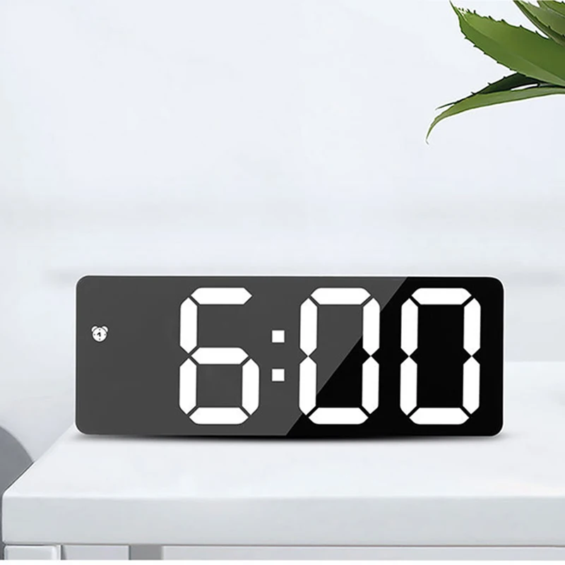 

LED Mirror Screen Alarm Creative Digital Clock Voice Control Snooze Time Date Temperature Display Rectangle/Round Style