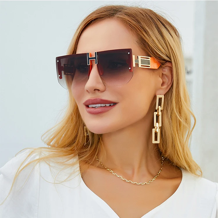 

Oversized Sunglasses Luxury Rimless Women Orange Eyeglasses 2022 Brand Designer Men Fashion Glasses UV 400, 7 colors