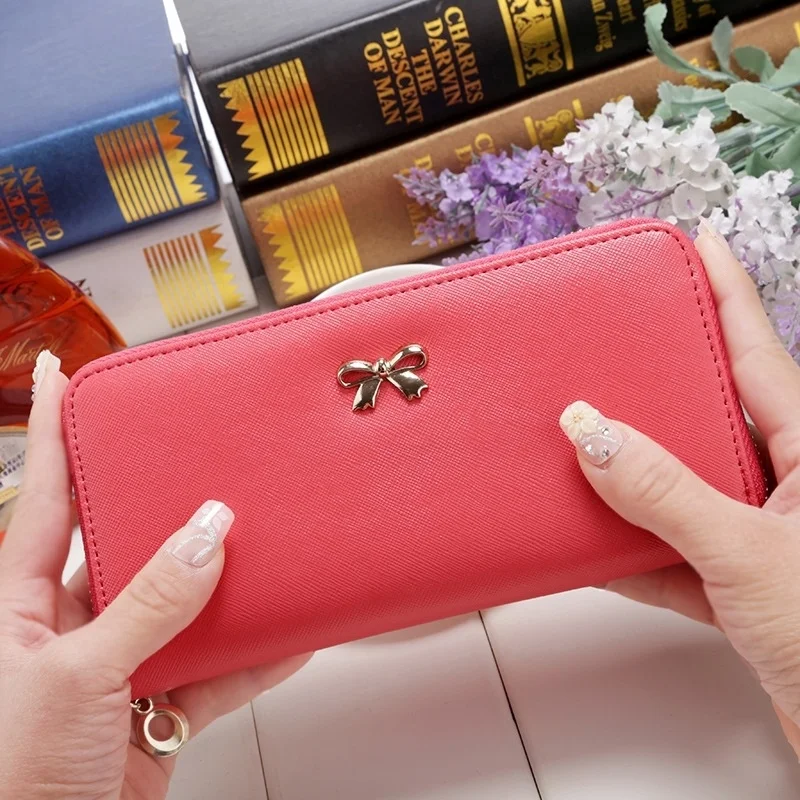 

Fashion Women Bow Card Holders Clutch Bag Long Coin Purse Money Wallets, 8 colors
