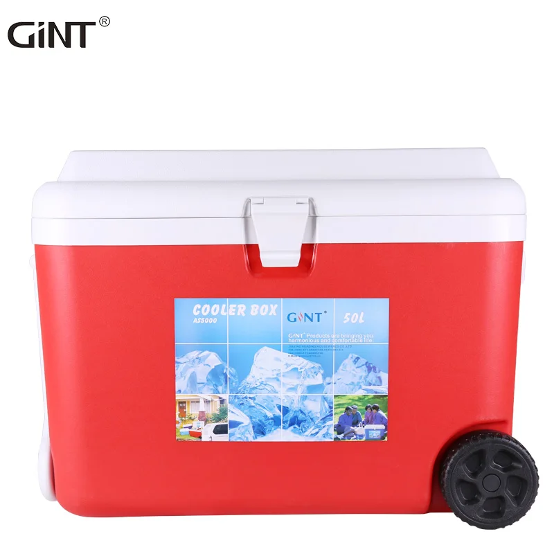 

GINT New Design 50L Portable Large Wheels Beer Food Cans Camping Ice Chest Cooler Box, Customized color