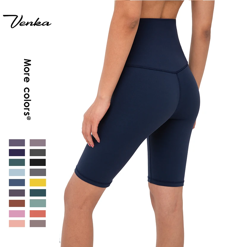 

2021 Fitness Women Running Biker Shorts High Waist Custom Seamless Squat Proof Breathable Womens Shorts, 18colors for choose