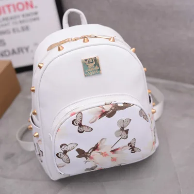

Floral Print Small Backpack Floral Pu Fashion Trend Female Backpack, Black, white