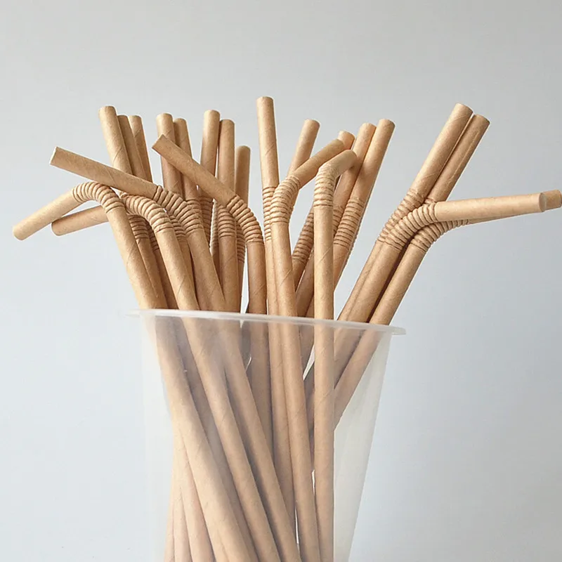 Biodegradable 6 Or 8 Diameter Drinking Paper Straws Brown Color