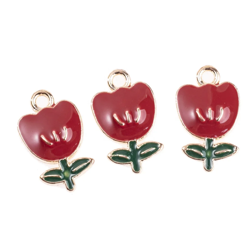 

Red Flower Alloy Enamel charms pendants drop oil Bracelets Earrings Necklaces Handmade Women girl for Jewelry Making Accessories, As shown