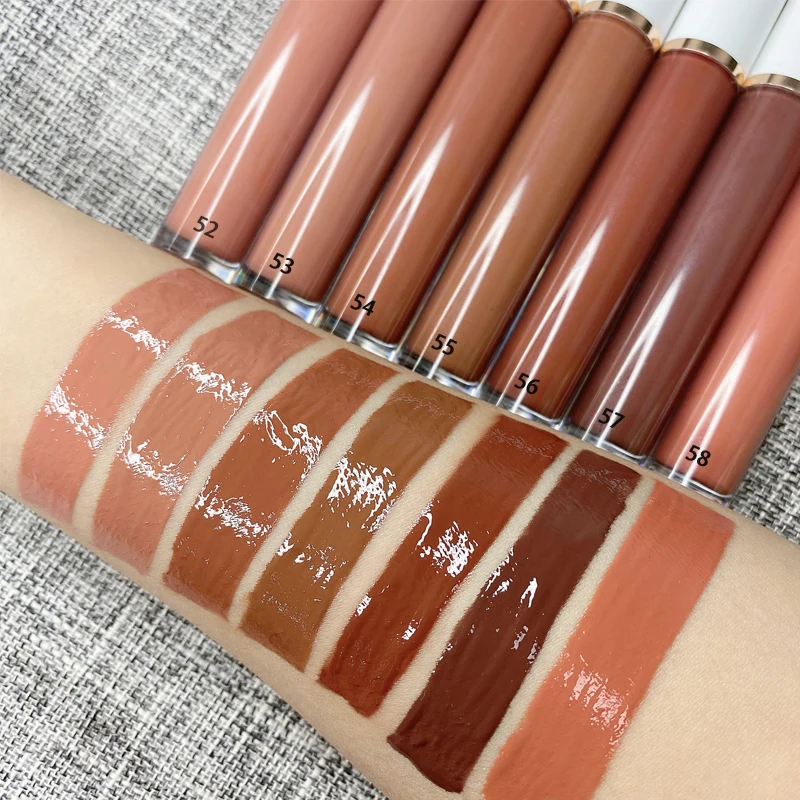 

popular nude color lip gloss 64 colors private label high pigment vegan lip gloss cosmetics vendor for OEM, 58colors