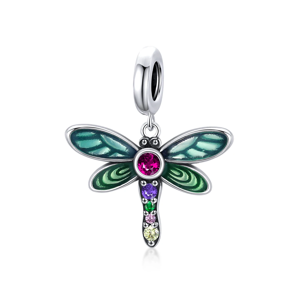 

SCC1706 shining cz stone jewelry 925 silver colorful dragonfly pendant charm
