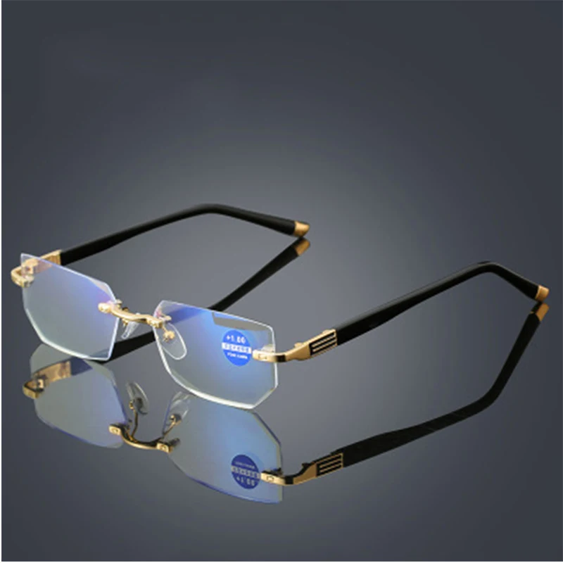 

Quality Metal Rimless Presbyopic Anti Blue Light Reading Glasses Women Elder Men