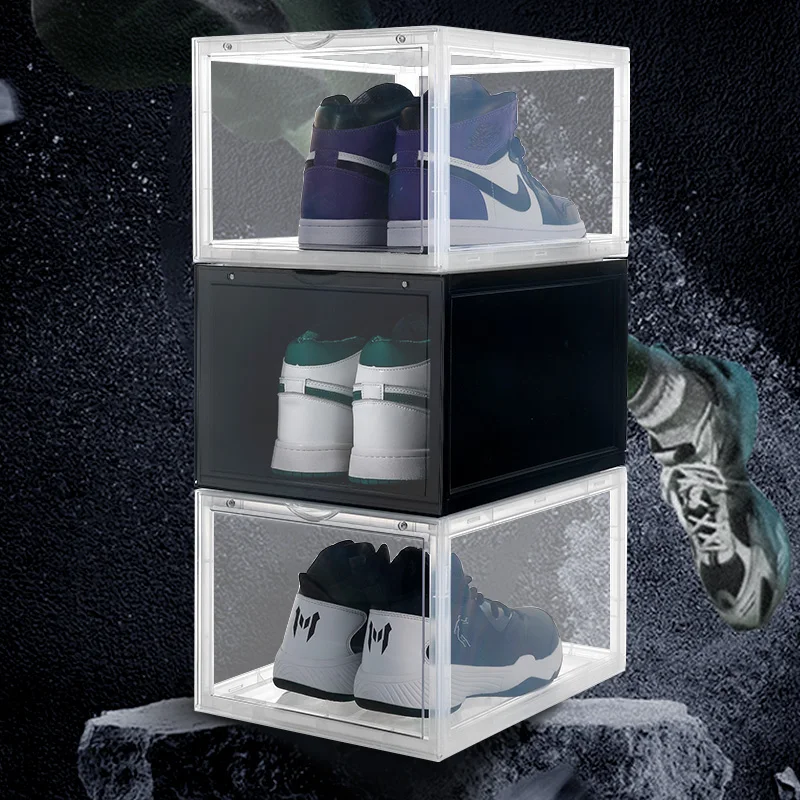 
Drop Front Clear Stackable Shoe Box with Magnetic Closure Acrylic Shoe Box Transparent Taizhou custom Display Sneaker box 
