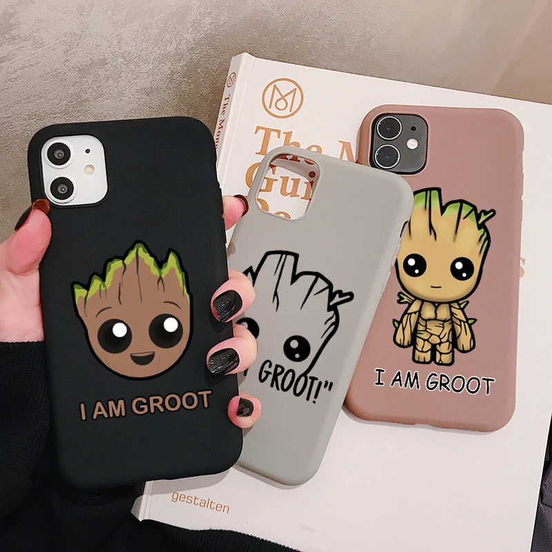 

I Am Groot Marvel Cartoon Phone Case for iPhone 12 11 Pro XR X Xs Max 8 7 6 Plus 6S 5S SE Frosted Silicone Cases Soft Back Cover, 18 design