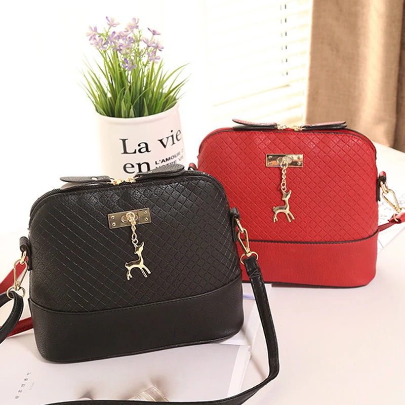 

Lady shoulder bags PU leather deer pendant handbags casual messenger bag for women portable small zipper pouch