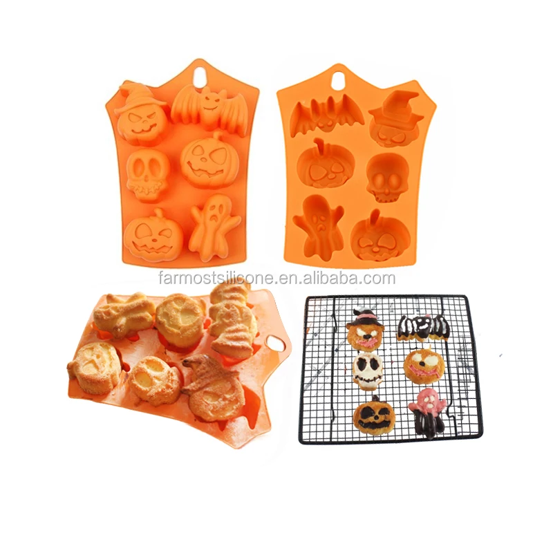 

6 Cavity Silicone Mold Halloween Decoration pumpkin Spider Bat Silicone Cake Mold baking cake mould, Orange