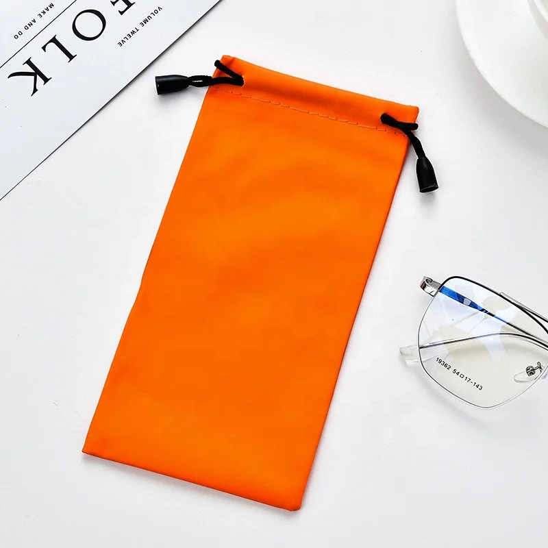 

Leather Sunglasses Pouches Soft Eyeglasses Cases Faux Leather Drawstring Glasses Holder Bag with Eyeglass Cleaning Cloth, Customer logo