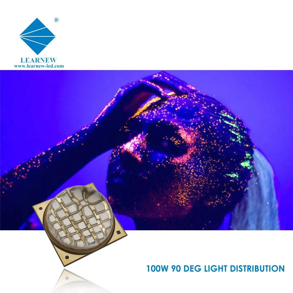 100W 395nm 60-90deg UVA LED COB Chip for UV Curing with Quartz Glass Lens