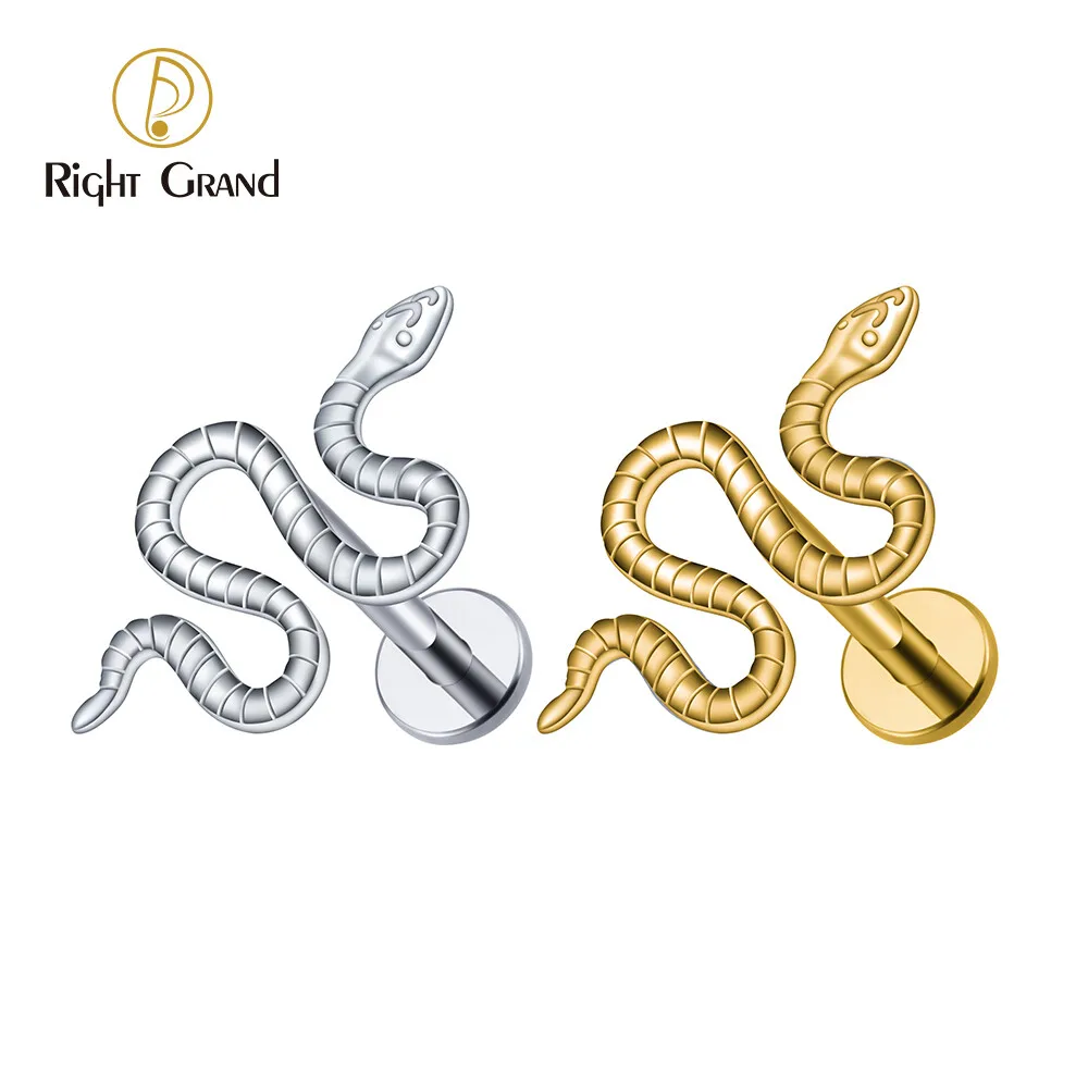 

Right Grand 16G ASTM F136 Titanium Snake Labret Earring Flat Back Stud Tragus Helix Medusa Monroe Piercing Fashion Jewelry