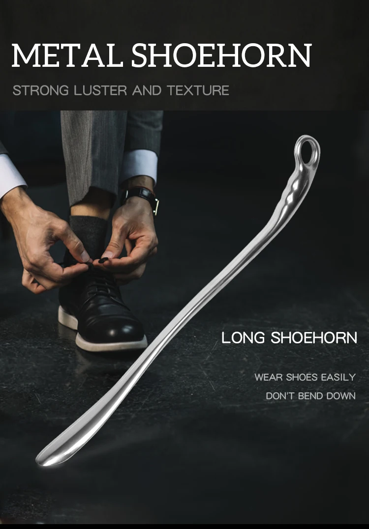 factory wholesale lazy shoe helper long handle metal shoe horn