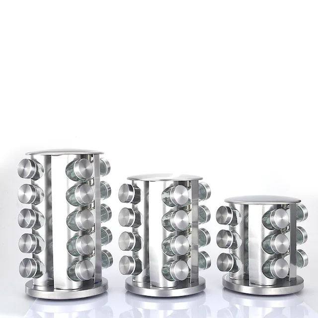 

Kitchen Stainless Steel Spice Rack with 8~12 Empty Glass Jars Rotating Spice Shelf Spice Rack, Silver