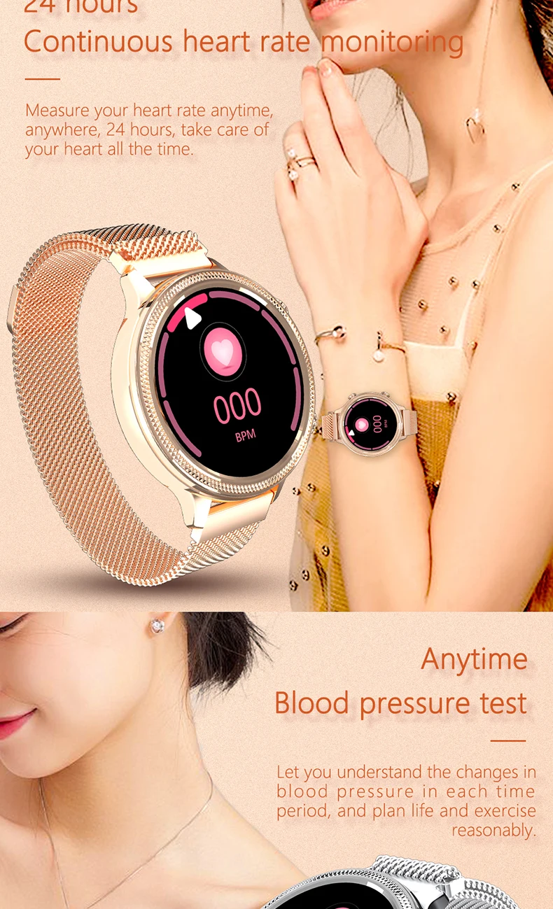 2020 Fashion Lady Smart Watch M3 Heart Rate Blood Pressure Oxygen Full Touch Waterproof Women Similar KW10 KW20 DT96 Smartwatch