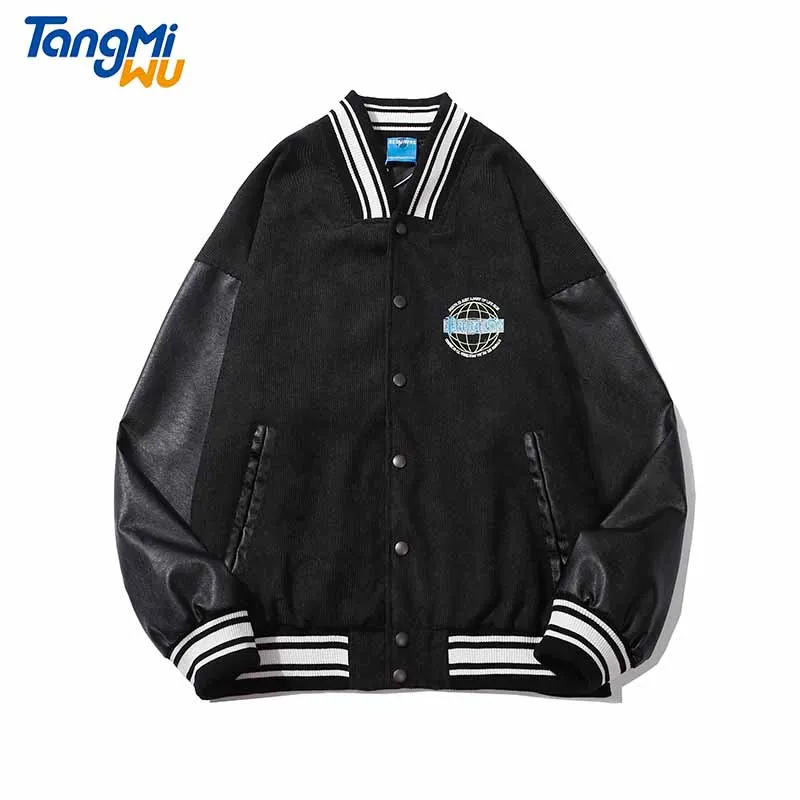 

TMW wholesale autumn men letter embroidery tops jacket coat veste homme loose polyester leather sleeves baseball jacket