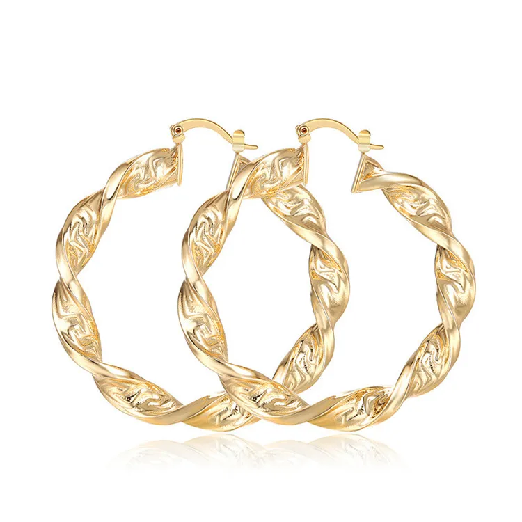 

New fashion jewelry Gold Filled Plated Large Twist Hoop Earrings For Women 60mm 50mm fashion earrings, Customized color