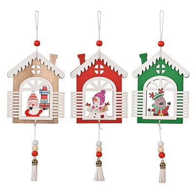 

New Christmas Decorations Window Opening Fringe Wood Pendant Creative Christmas tree dress up