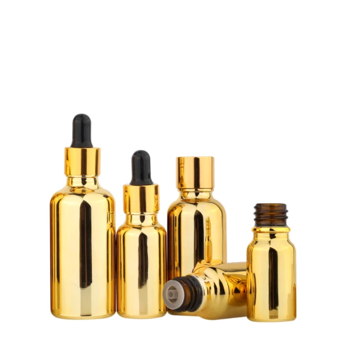 

Electroplated Gold Essential Oil Bottle 20ml 30ml 50ml Small Gold Bottle Cosmetics Glass Bottle with dropper