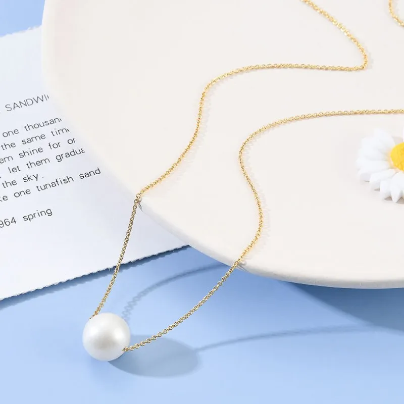 

Fashion jewelry simple gold plated freshwater pearl necklace for women girls, Gold/steel color