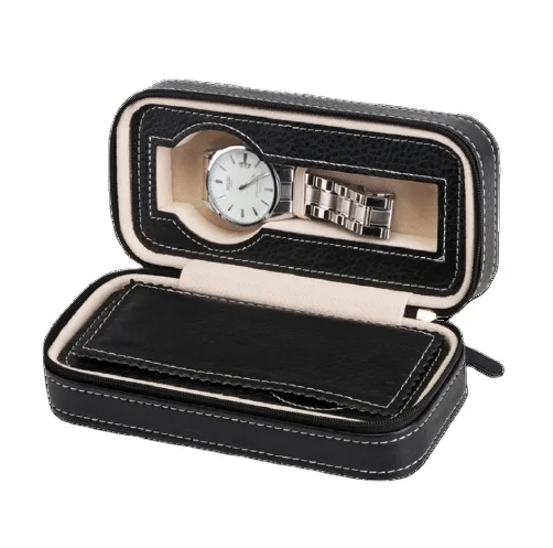 

PU leather 2 slots watch case zippered watch box for travel