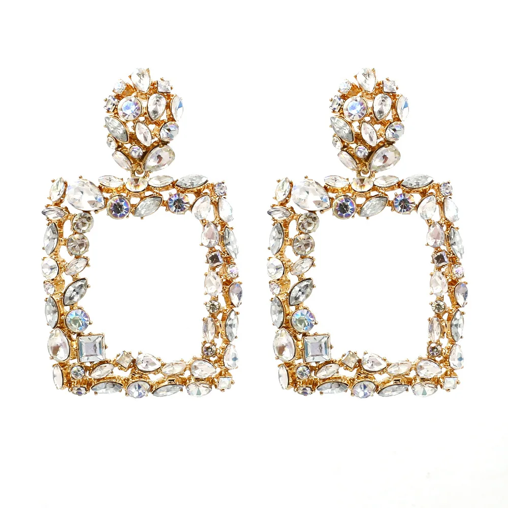 

Vintage Big Square Crystal Drop Earrings Wedding Trendy Statement Jewelry Wholesale ZA Earrings for Women (SK678), As picture