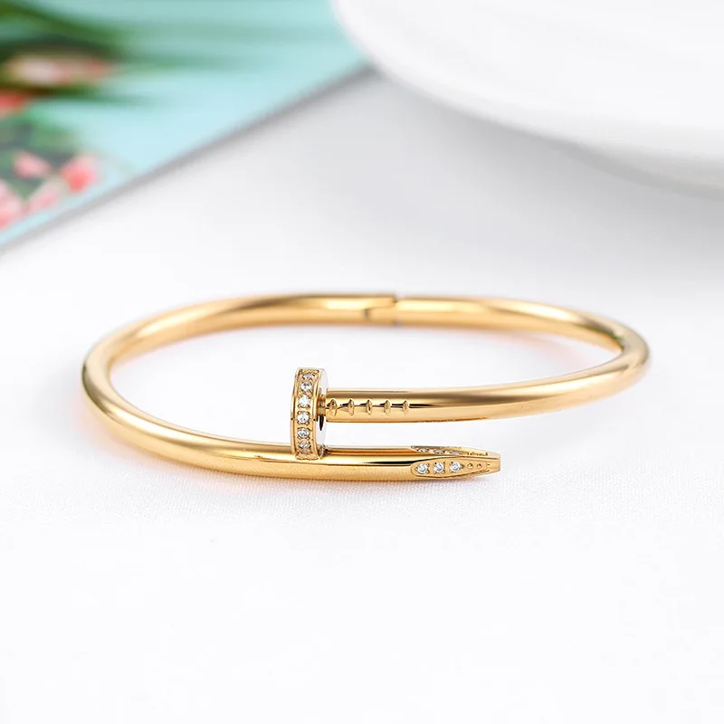 

Drop Shipping New Style Hot Sale High Quality Stainless Steel Zircon Nail Rose Gold Bangle Bracelet For Women