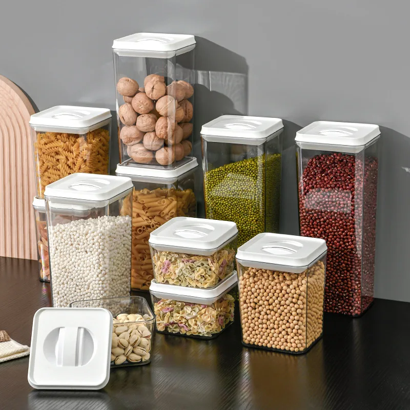 

Kitchen Airtight Container PET Plastic Sealed Storage Tank Cereal Moisture-proof Insect-proof Container Transparent Food Storage, Accept customize